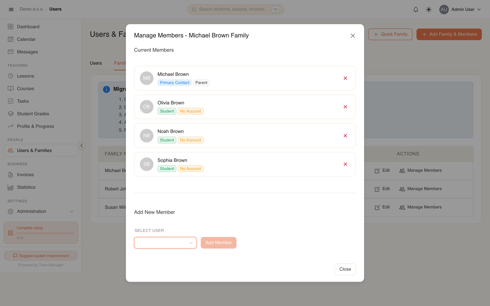 Managing the members of a family