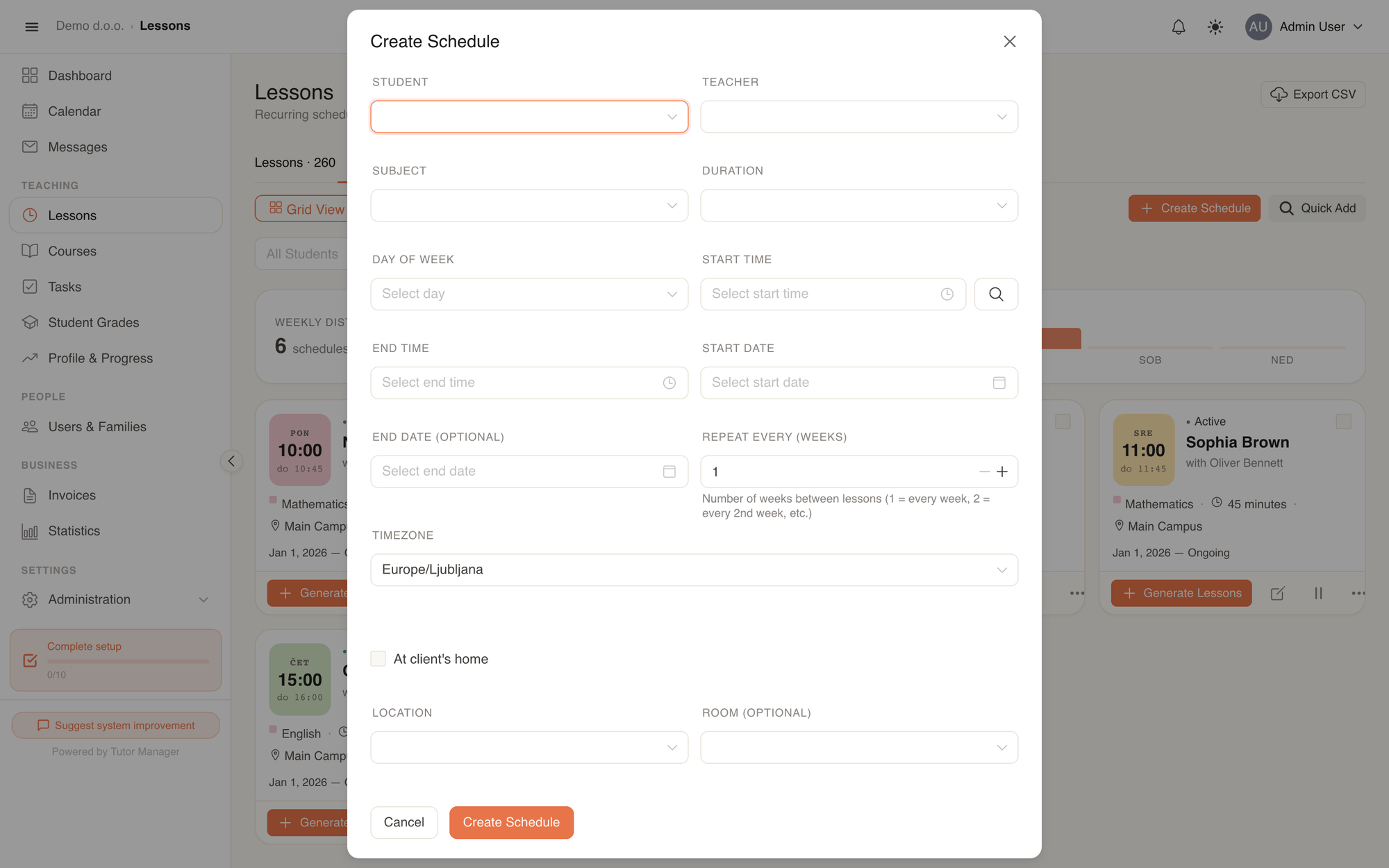 Creating a weekly schedule