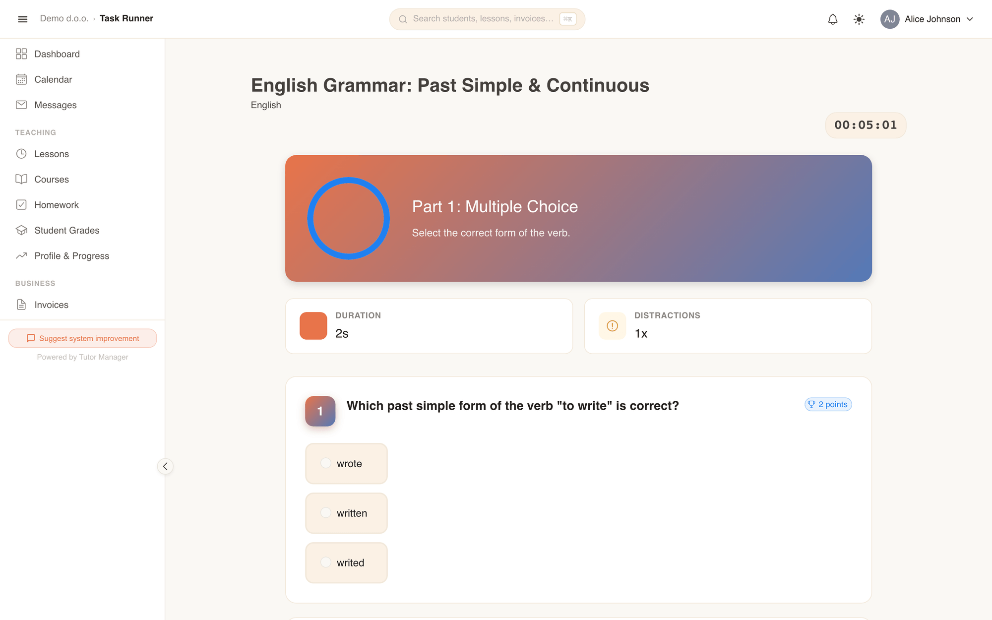 Solving an interactive homework assignment in the Task Runner